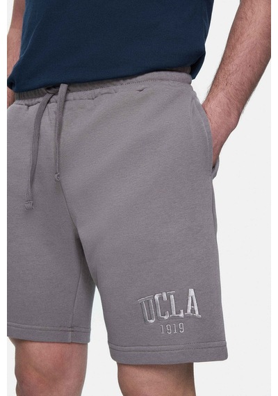 Ucla Jarvıs Koyu Gri Nakışlı Standard Fit Erkek Örme Şort Koyu Gri