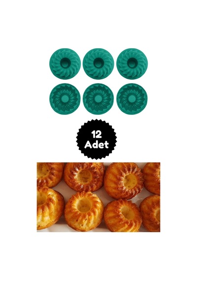 Yeşil 12'li Silikon Mini Kek Kalıbı - Muffin Kalıbı 12 Adet Göbekli Kek Kalıbı Silikon Yeşil Diğer