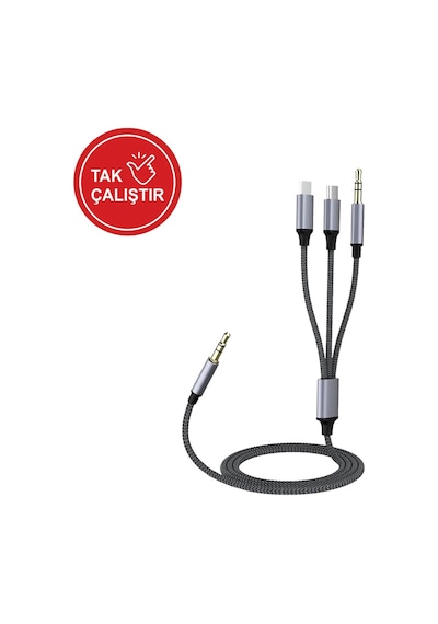 Type-c Apple Uyumlu iPhone Lightning To 3.5mm Aux Kumaş Örgülü Ses Kablosu 3 İn 1 Stereo Destekli Mt2811