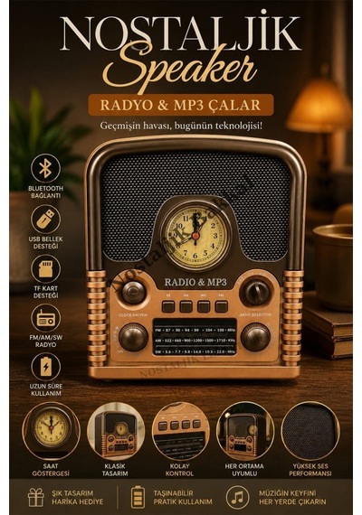 Nostaljik Everton Rt-743 Radyo & Mp3 Çalar Usb/tf Kart Destekli, Dekoratif Masaüstü Radyo-saat