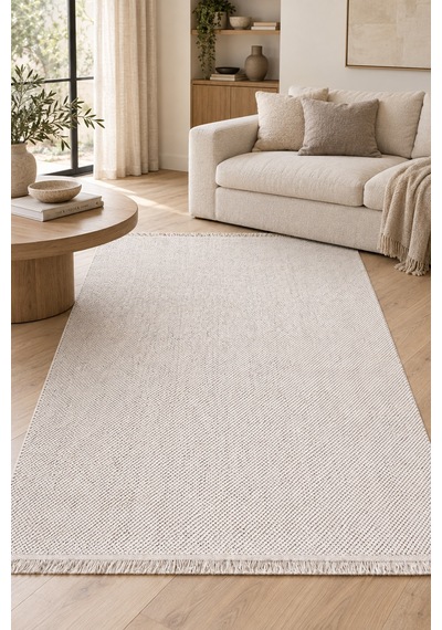 Tezan Beyaz Özel Ölçü Oturma Odası Koridor Yatak Odası Halısı Robot Süpürge Uyumlu Kolay Temizlenebilir Bukle Dokuma Polyester Hali