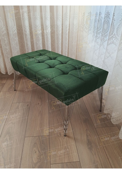 Modern Dilim Puf Ayakucu Puf Gümüş Metal Ayak 100 45 Yeşil