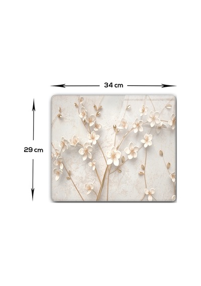 Cam Kesme Tablası - Cam Kesme Tahtası Beyaz Çiçek 29cm X 34cm