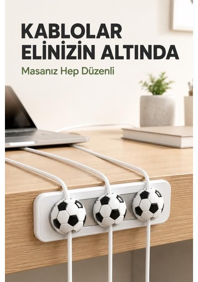 Premium Yönetimi Tutucu Beyag Futbol Topu Figürlü Manyetik Kablo Düzenleyici Ch01 Beyaz