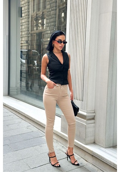 HLT Jeans Kadın Bej Süper Skinny Fit Esnek Likralı Yüksek Bel Jean Kot Pantolon Jennie-2005
