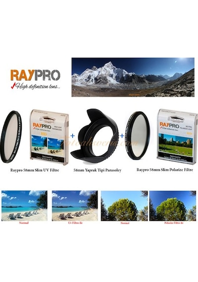 Raypro 58Mm Uv Filtre + Circular Polarize Filtre + Parasoley Seti