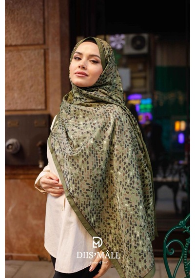 Mimiyum Benekli Desen Soft Şal Haki