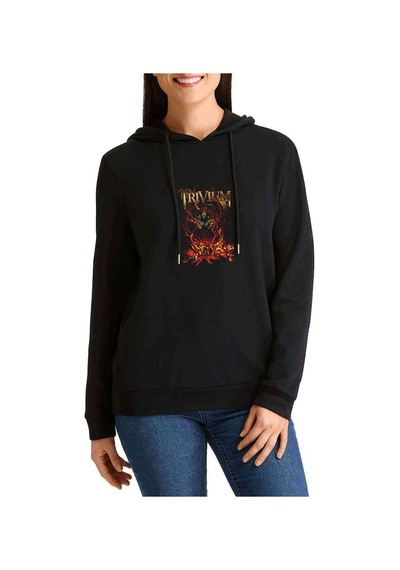 Trivium Baskılı Siyah Kadın Kapşonlu Sweashirt