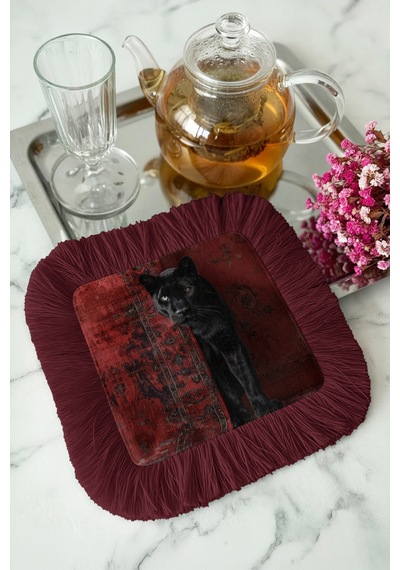 Lüks Panther Saçaklı Sunum Peçetesi - Asil Kedi Temalı Bohem Bordo Desenli Kahve Sunum Mendili Buzlu Deniz Gece Lüks Panther Saçaklı Sunum Peçetesi - Asil Kedi Temalı Bohem Bordo Desenli Kahve Sunum Mendili Buzlu Deniz Gece