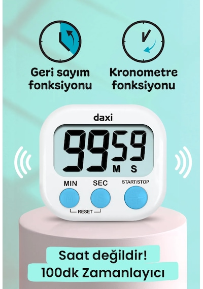 Dijital Zamanlayıcı Geri Sayım Özellikli Alarmlı Kronometre Beyaz