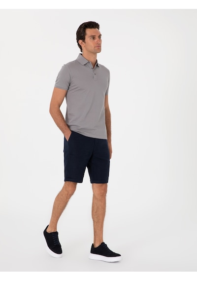 Koyu Gri Slim Fit Polo Yaka Pamuklu Basic T-shirt