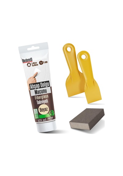 Tr Pratik Ahşap Tamir Seti Beyaz Renk 125 Ml Tamir Macunu + 2 Adet Spatula + 1 Adet Kübik Zımpara 0.25 KG