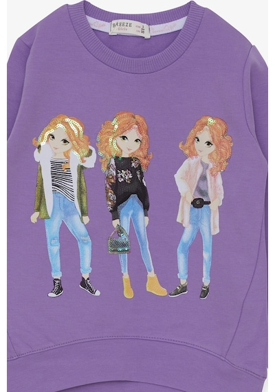 Breeze Kız Çocuk Sweatshirt Pullu Kız Baskılı 3-8 Yaş, Lila-lila Lila