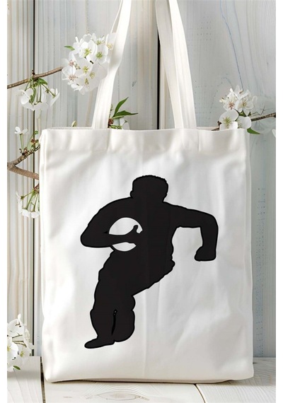 Art Hediye Rugby Baskılı Bez Çanta Omuz Çantası Kişiye Özel Desen 4 Çok Renkli