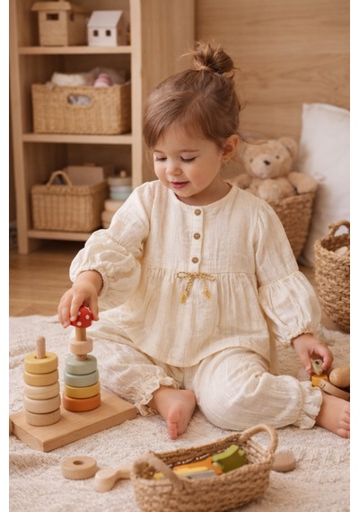 Babyhola Fiyonk Detay Bayramlık Kız Bebek Çocuk Alt Üst Takım Set 2002 Altın