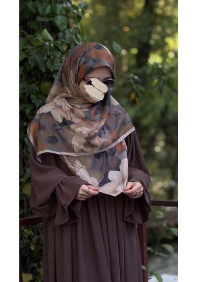 Qalortex Scarf Pamuklu Soft Meva Desen Eşarp-taba/vizon
