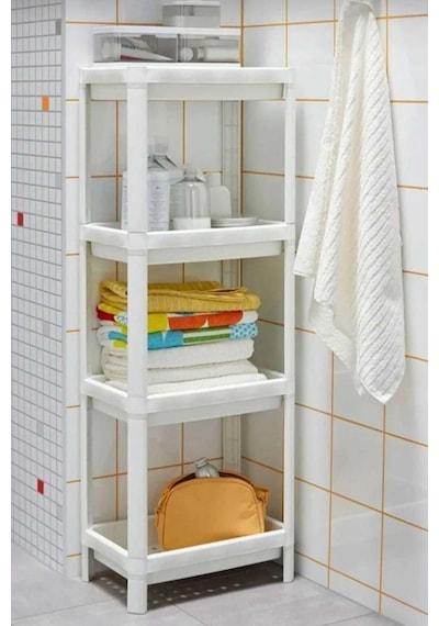 Bayev 3 Bölmeli Vesken + 2 Katlı Raf Ünitesi Banyo Raf Ünitesi Seti Şampuanlık Havluluk Organizer Beyaz