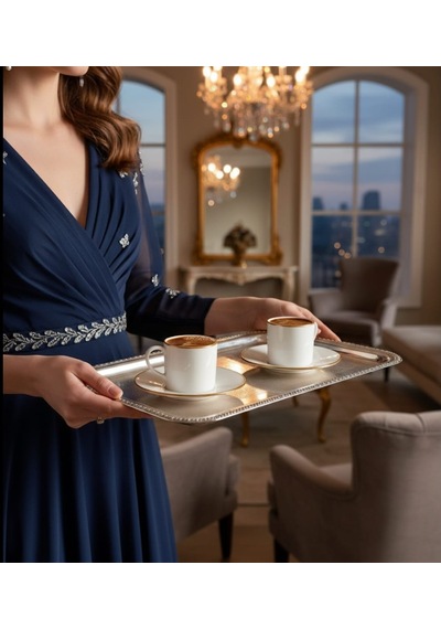 Fine Living Sena 4 Parça 2 Kişilik Yaldızlı Porselen Kahve Seti 90 Ml Beyaz
