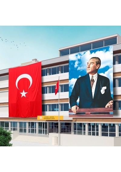 300x450 Atatürk Posteri Ve Türk Bayrağı Raşel Kumaş-2 Tek Ebat