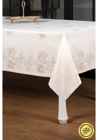 Müge Lüx Jakar Kumaş Bej Masa Örtüsü Dikdörtgen 160x220 Cm - 1049 Çok Renkli