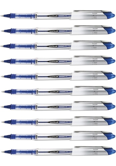 Mavi Pilot Kalem Ub-200 Vision Elite 0.8mm 10 Adet Uniball Pilot Kalem 0.8 Mm Roller Uçlu Pilot Kalem İnce Uçlu Likit Mavi