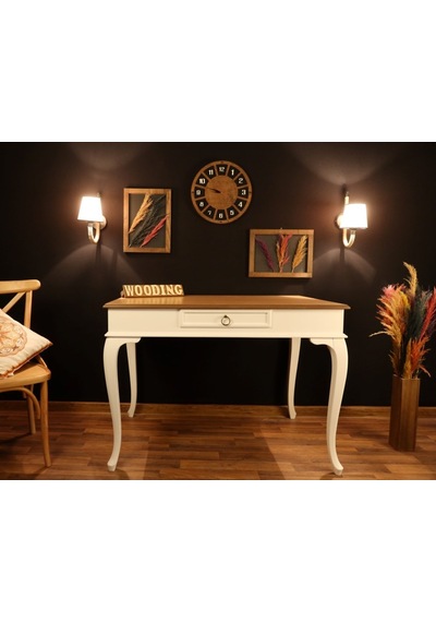 Wooding-Mobilya Wooding 120 Cm Çekmeceli Masif Beyaz Naturel Çalışma Masası
