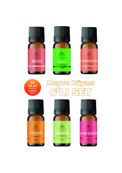 Meyve Rüyası Esansiyel Uçucu Koku Yağı Buhurdanlık Yağı Difüzör Esansı 6'lı Set 6x10ml Karışık