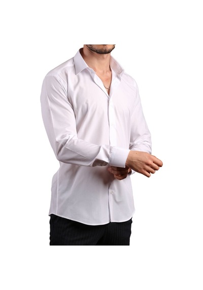 Dicotto Beyaz Dar Kesim Slim Fit Uzun Kol Düz Renk Erkek Gömlek - 151-1 001