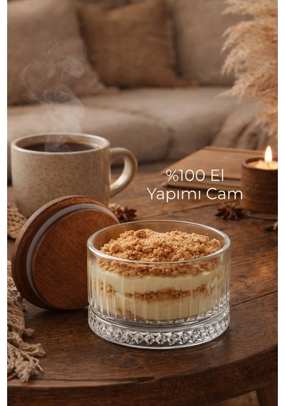 El Yapımı Cam, 4'lü Set Yuvarlak, Kahvaltılık Ve Çerezlik Kayın