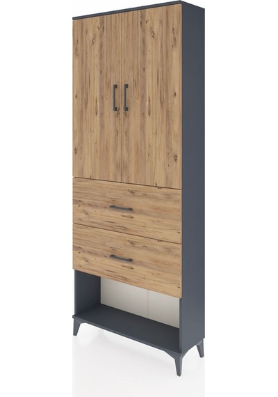 Arges Dolap 2 Raflı 2 Çekmeceli 2 Kapaklı 88x30x221 Antrasit-çam Antrasit