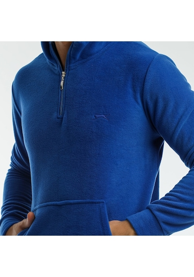 Slazenger SOLID IN Erkek Fermuarlı Dik Yaka Cepli Saks Mavi Polar