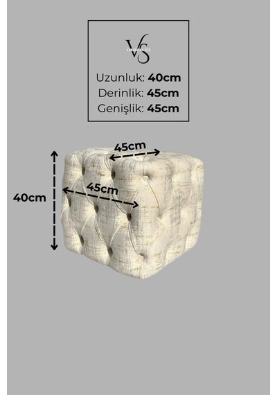 Küp Puf - Best İthal Kadife Babyface Kumaş Varak Baskı - Modern Ve Şık Dekoratif Puf&bench Krem
