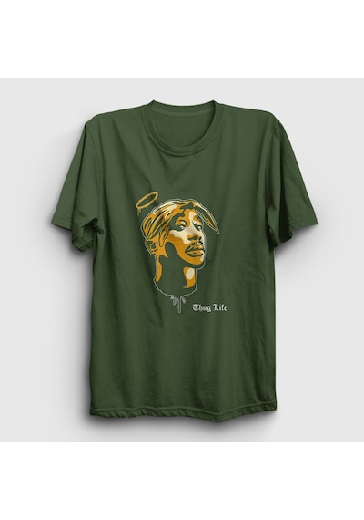 Presmono Unisex Angel Tupac Shakur T-shirt Haki
