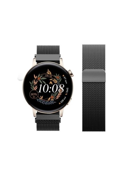 Huawei Watch Gt3 Elegant / Gt2 42mm Uyumlu 20mm Manyetik Milanese Loop Metal Kordon Siyah