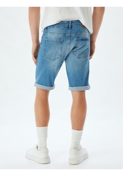 Koton Slim Fit Kot Şort Bermuda Cep Detaylı Pamuklu Orta İndigo 4sam40068ıd İndigo