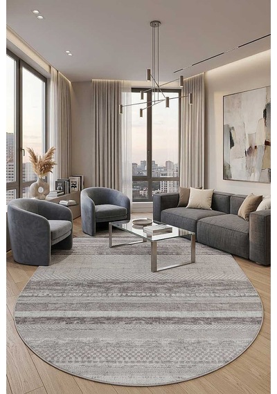 Parlak Saten Dokulu Poem Bambu Tuşe Modern Trend Oval Halı Pm12 Beyaz Kemik-bej