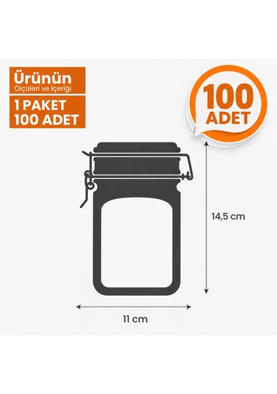 Klips Desenli Mini Boy Kavanoz Görünümlü Kilitli Doypack Saklama Poşeti 11x15 Cm - 200 Ml 50 Adet