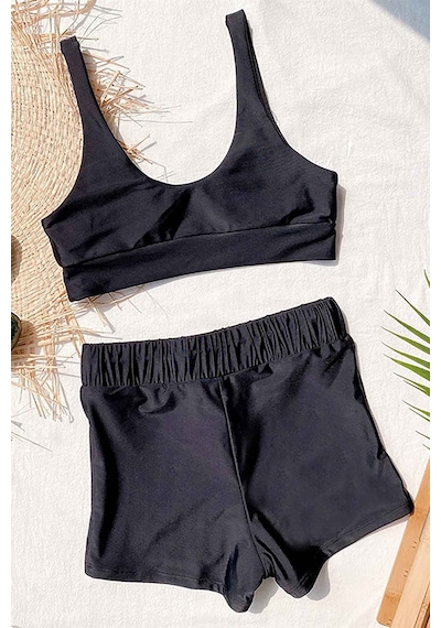 Angelsin Şortlu Tankini Bikini Takım Siyah