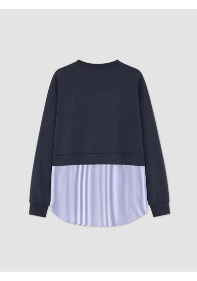 Lcw Modest Lacivert Soft Touch Çizgili Kadın Sweatshirt Tunik