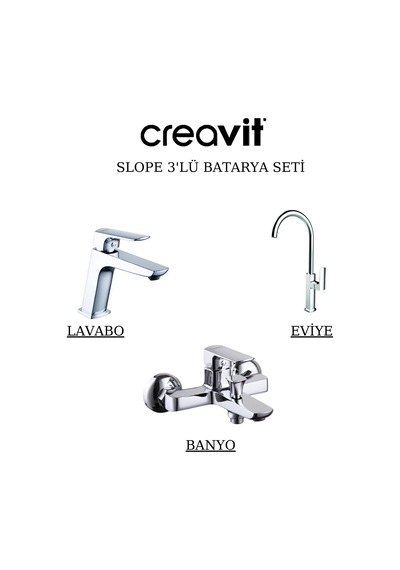 Creavit Slope Lavabo Banyo Eviye Bataryası 3'lü Set SP1500-SP2500-SP8502 Krom