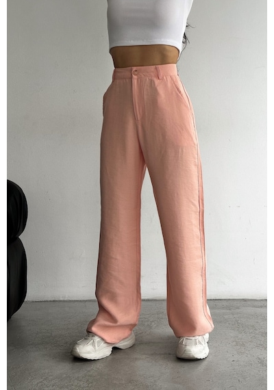 Femelle Kadın Pudra Yeni Sezon Modal Kumaş Bol Paça Yüksek Bel Pantolon Pembe