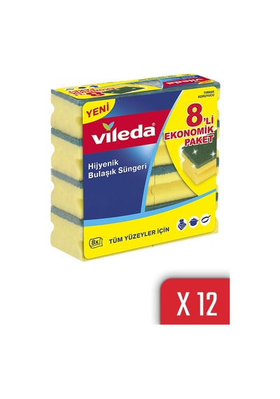 Vileda Hijyenik Oluklu Bulaşık Süngeri 12 x 8'li