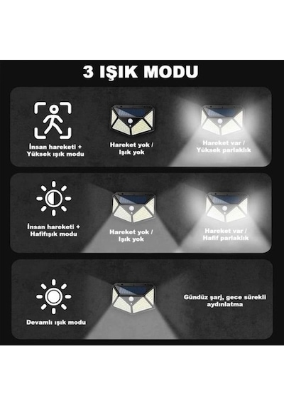 Mey İthalat 100 Led Dış Mekan Solar Aydınlatma Fotoselli Solar Lamba Çok Renkli
