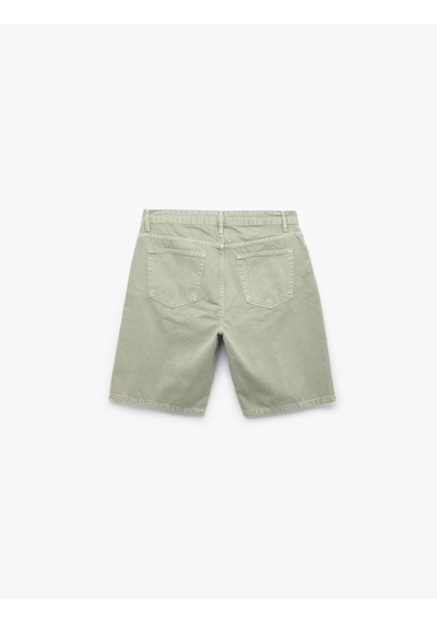 Koton Normal Bel Pamuklu Cep Detaylı Bermuda Loose Fit Jean Şort Haki 5sam40121nd Haki