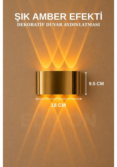 Tr Gold Led Aplik, Amber Işık, Modern Dekoratif Duvar Lambası, 18x9.5 Cm, İç Mekan Aydınlatma Diğer