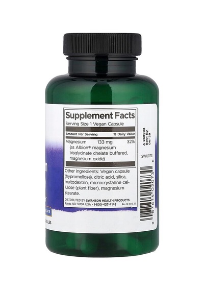 Swanson Vitamins, Albion Magnesium Glycinate, 133 Mg, 90 Vegan Capsules