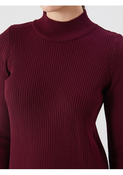 Lcwaıkıkı Classic Bordo Yarım Balıkçı Yaka Triko Elbise
