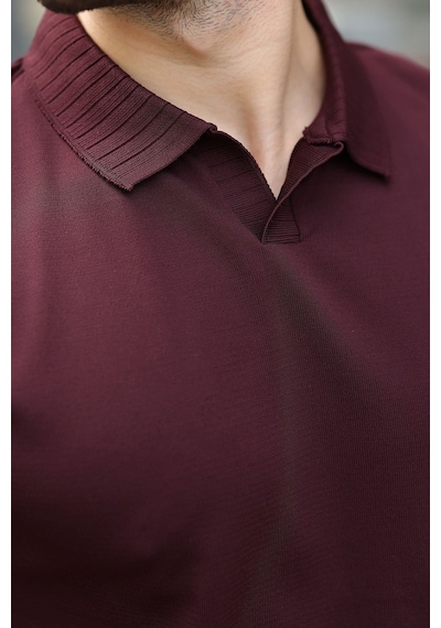 Madmext Mürdüm Regular Fit Polo Yaka Triko Erkek Tişört E7502