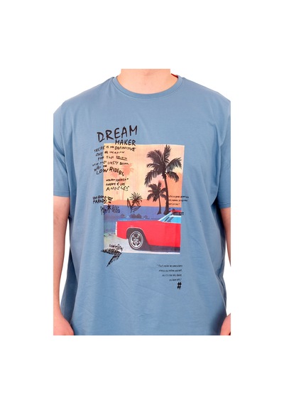 Mode Xl Büyük Beden Erkek Baskılı T-shirt Palm Dream U25026 Mavi Mavi