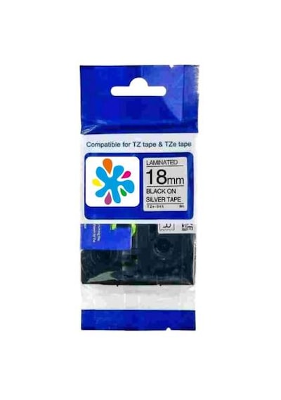 Brother Tze-941 Gümüş Üzerine Siyah Uyumlu Etiket 18mm Gri